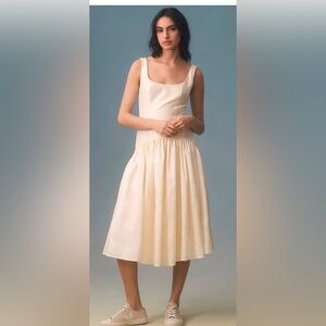 NWT Hutch Sleeve less Drop waist Midi Dress butter yellow Medium Anthropologie